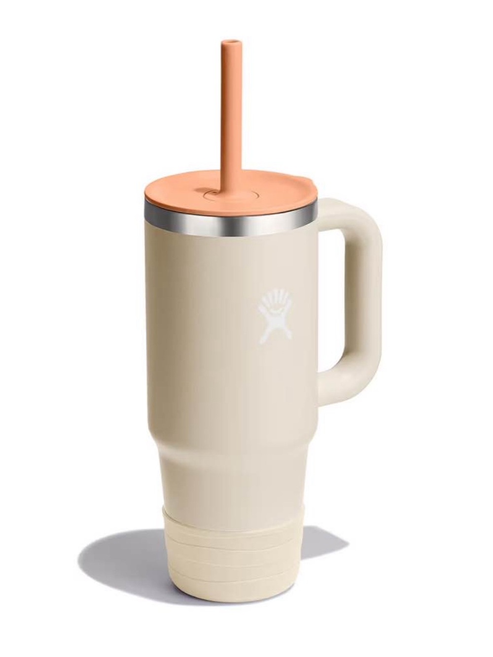 Hydro Flask Cream Travel Mug with orang Lid and Straw, 24oz